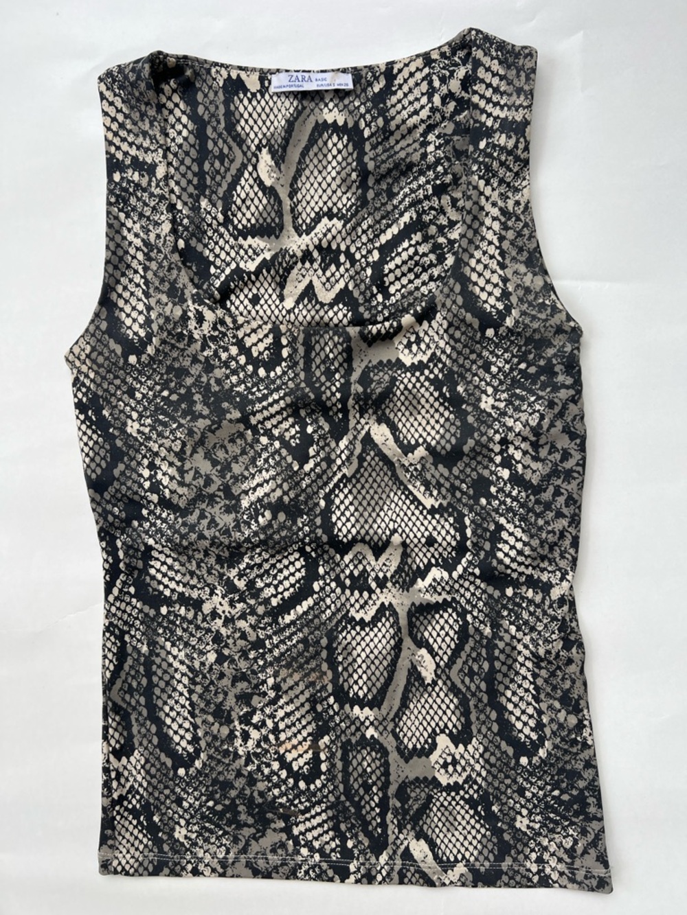 Zara Sleeveless Snake-Print Shell in Black & Beige